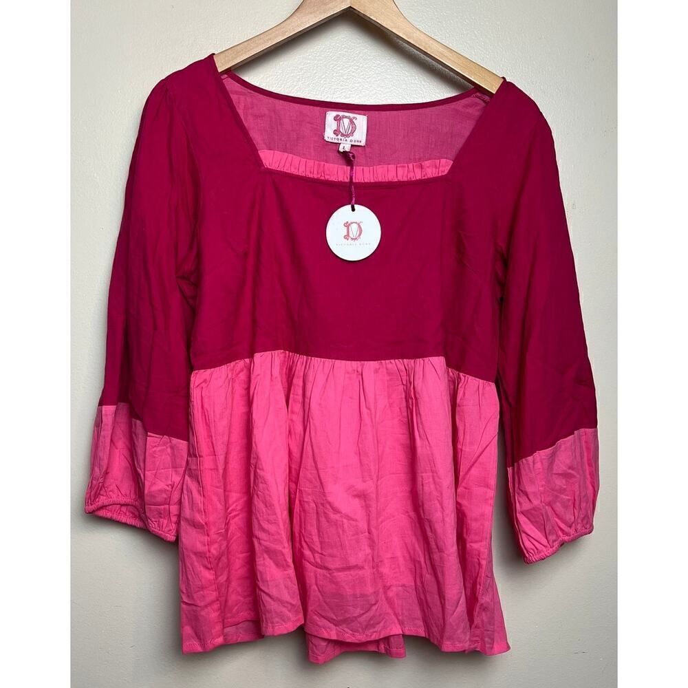 Victoria Dunn Pink Seabrook Square Neck Top NWT Sz. L